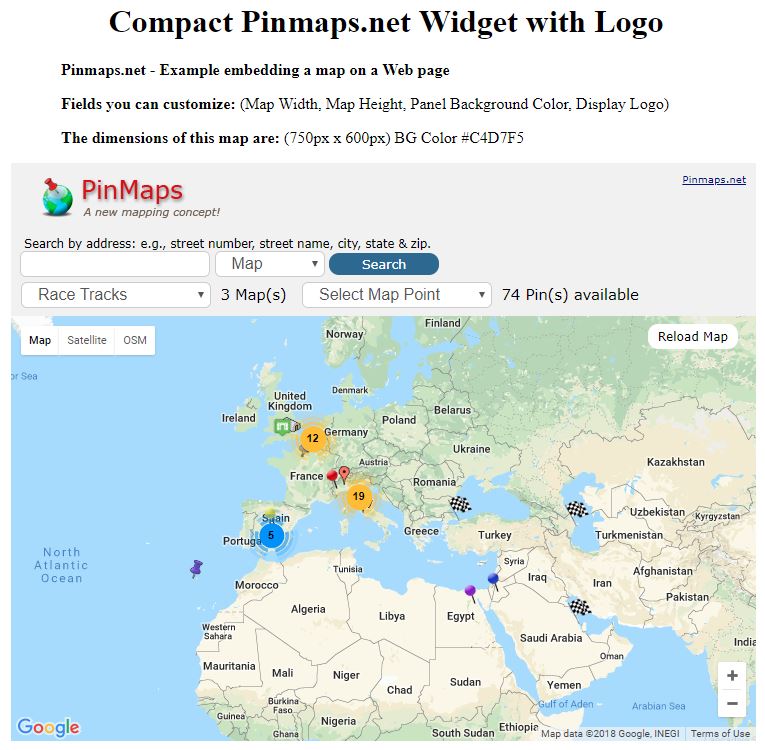 Pinmaps.net Compact Widget with Logo Example